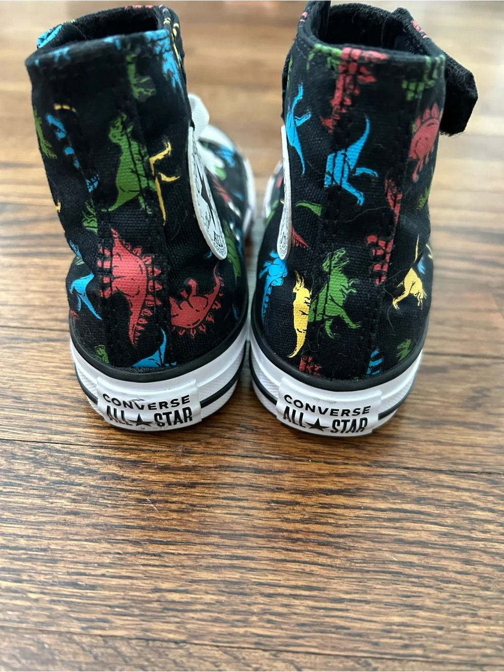 Converse Kids' Size 12 Black High Top Sneakers with Colorful Dinosaur Print
